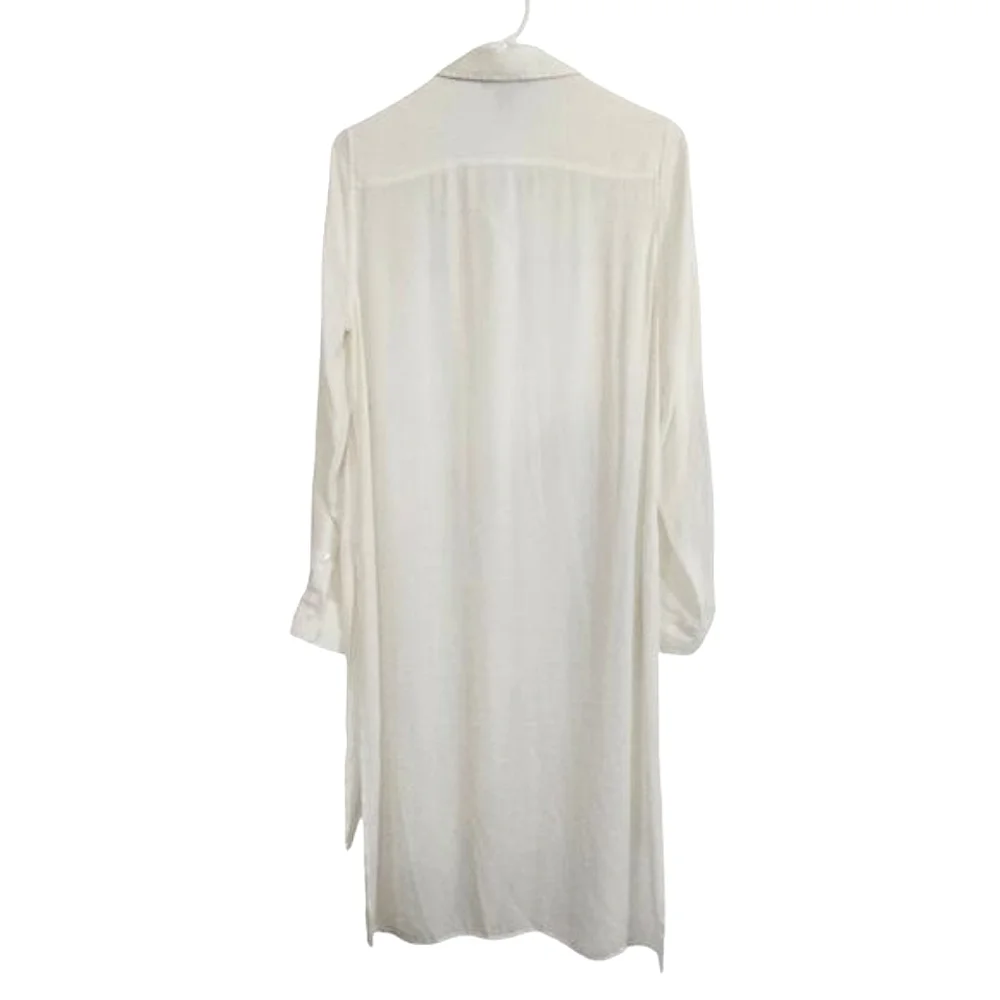 White House Black Market White High Low Tunic Blouse 10 Buttons Office Pockets - Picture 7 of 10